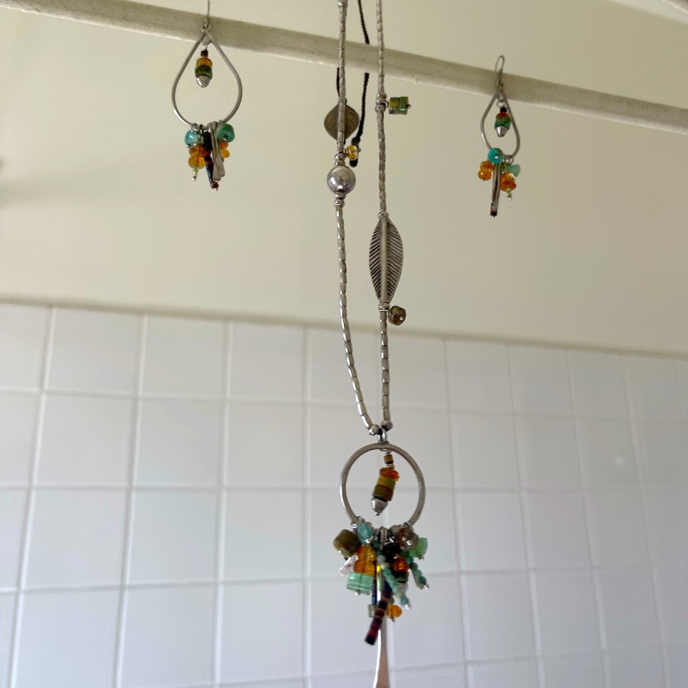 Real silver, turquoise and amber earrings + necklace set from Australia.